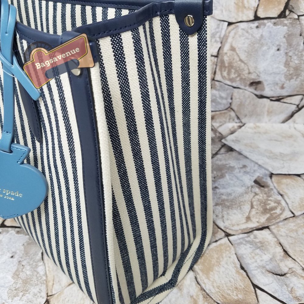 ✨✨ Medium Tote Market Stripe Canvas Zip Tote Blue Handbag PXR00443 Kate Spade - Picture 6 of 12